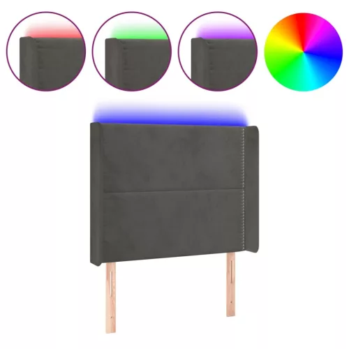 Sötétszürke bársony LED-es fejtámla 93x16x118/128 cm