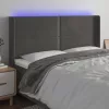 Sötétszürke bársony LED-es fejtámla 203x16x118/128 cm