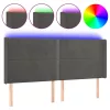 Sötétszürke bársony LED-es fejtámla 203x16x118/128 cm