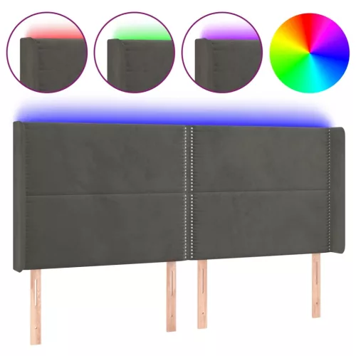 Sötétszürke bársony LED-es fejtámla 203x16x118/128 cm