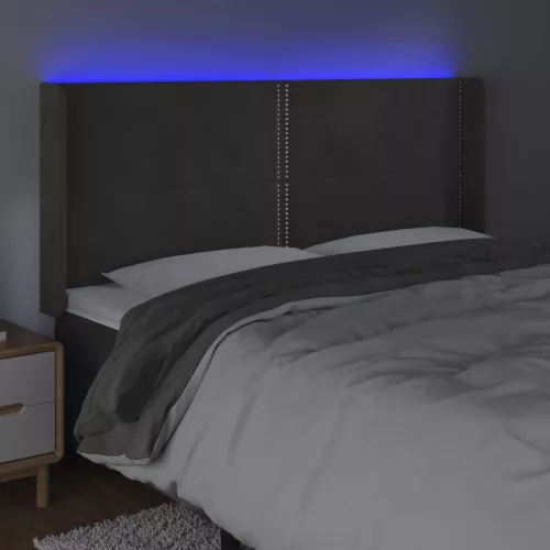 Sötétszürke bársony LED-es fejtámla 203x16x118/128 cm