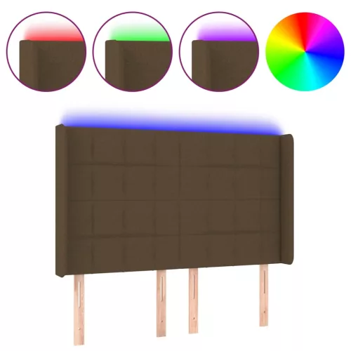 Sötétbarna szövet LED-es fejtámla 147x16x118/128 cm