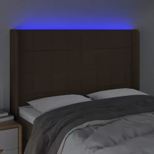 Sötétbarna szövet LED-es fejtámla 147x16x118/128 cm