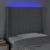 Világosszürke szövet LED-es fejtámla 83x16x118/128 cm