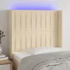 Krémszínű szövet LED-es fejtámla 83x16x118/128 cm