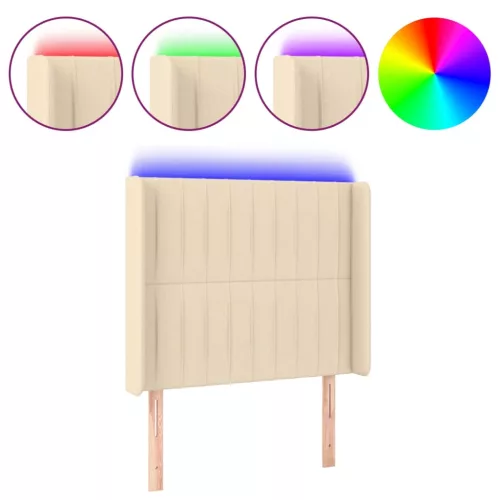 Krémszínű szövet LED-es fejtámla 83x16x118/128 cm