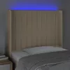 Krémszínű szövet LED-es fejtámla 83x16x118/128 cm