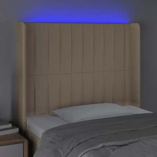 Krémszínű szövet LED-es fejtámla 83x16x118/128 cm