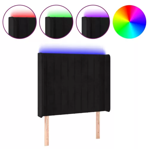 Fekete bársony LED-es fejtámla 83x16x118/128 cm