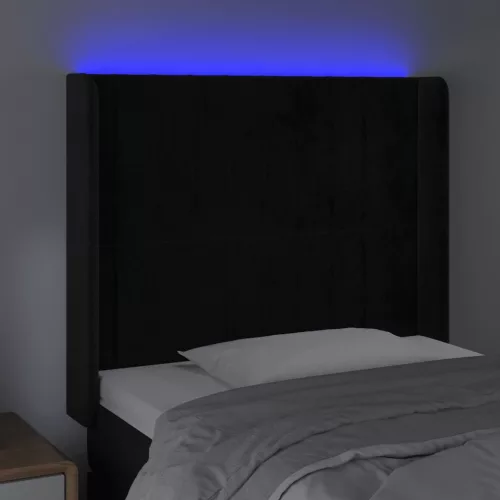 Fekete bársony LED-es fejtámla 83x16x118/128 cm