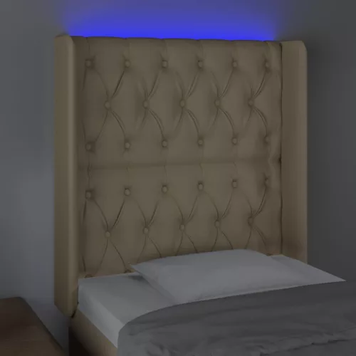 Krémszínű szövet LED-es fejtámla 83x16x118/128 cm