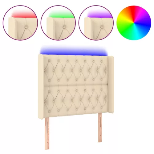 Krémszínű szövet LED-es fejtámla 93x16x118/128 cm