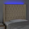 Krémszínű szövet LED-es fejtámla 93x16x118/128 cm