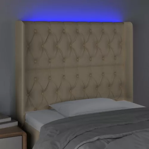 Krémszínű szövet LED-es fejtámla 93x16x118/128 cm