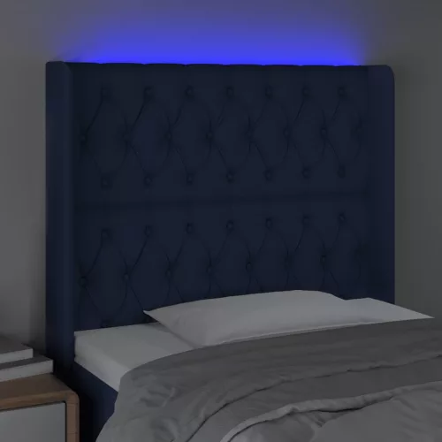 Kék szövet LED-es fejtámla 93x16x118/128 cm