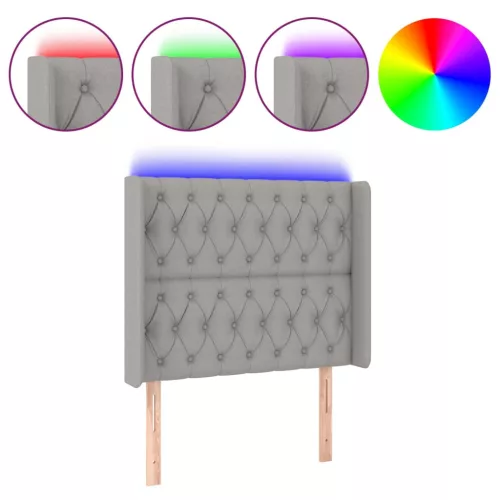 Világosszürke szövet LED-es fejtámla 103x16x118/128 cm