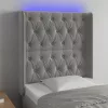 Világosszürke bársony LED-es fejtámla 83x16x118/128 cm