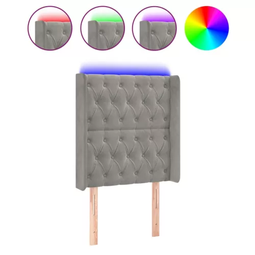 Világosszürke bársony LED-es fejtámla 83x16x118/128 cm