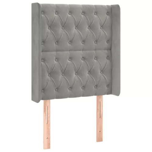 Világosszürke bársony LED-es fejtámla 83x16x118/128 cm