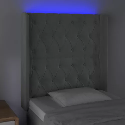 Világosszürke bársony LED-es fejtámla 83x16x118/128 cm