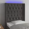 Sötétszürke bársony LED-es fejtámla 83x16x118/128 cm