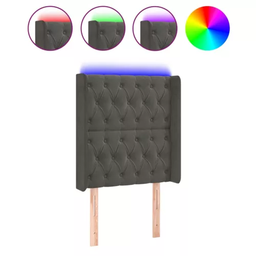 Sötétszürke bársony LED-es fejtámla 83x16x118/128 cm
