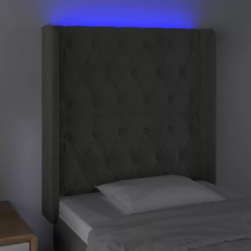 Sötétszürke bársony LED-es fejtámla 83x16x118/128 cm