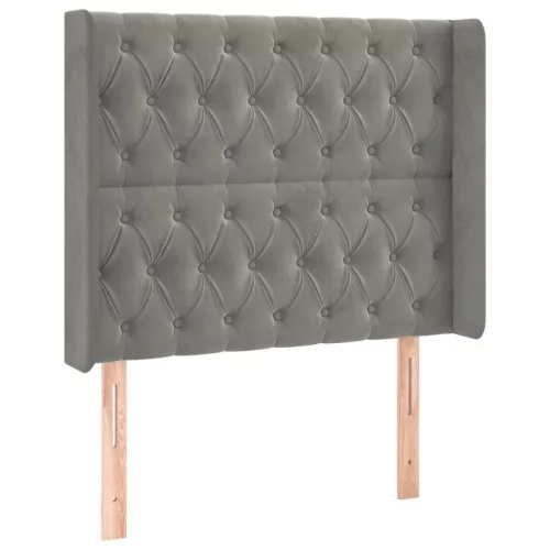 Világosszürke bársony LED-es fejtámla 93x16x118/128 cm