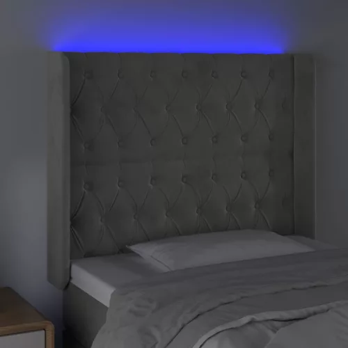Világosszürke bársony LED-es fejtámla 93x16x118/128 cm