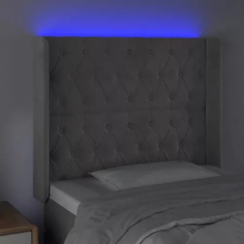 Világosszürke bársony LED-es fejtámla 103x16x118/128 cm