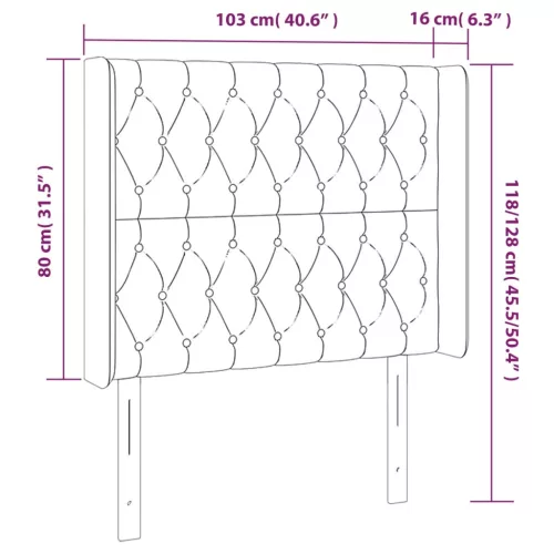 Világosszürke bársony LED-es fejtámla 103x16x118/128 cm