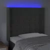 Sötétszürke bársony LED-es fejtámla 93x16x118/128 cm