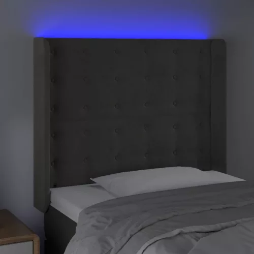 Sötétszürke bársony LED-es fejtámla 93x16x118/128 cm