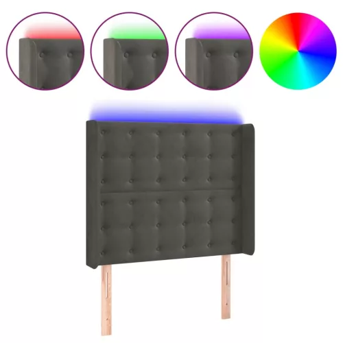 Sötétszürke bársony LED-es fejtámla 103x16x118/128 cm