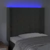 Sötétszürke bársony LED-es fejtámla 103x16x118/128 cm