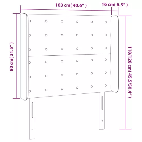 Sötétszürke bársony LED-es fejtámla 103x16x118/128 cm
