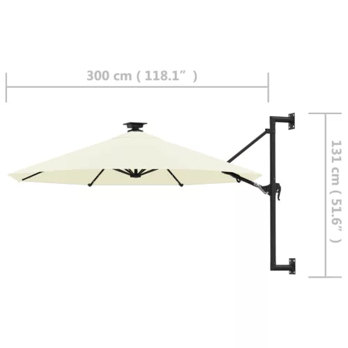 Homokszínű fali napernyő LED-ekkel és fémrúddal 300 cm