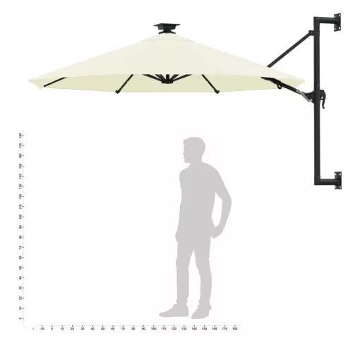 Homokszínű fali napernyő LED-ekkel és fémrúddal 300 cm
