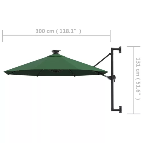 Zöld fali napernyő LED-ekkel és fémrúddal 300 cm