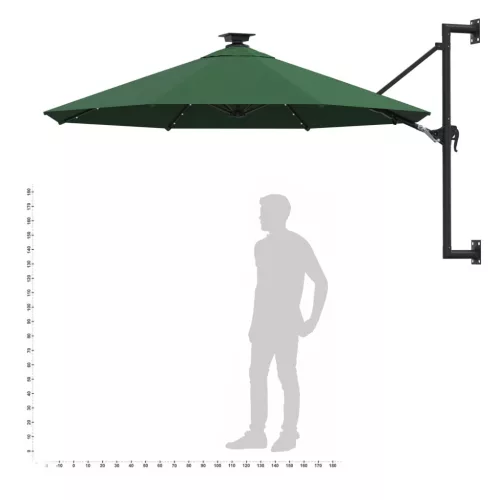 Zöld fali napernyő LED-ekkel és fémrúddal 300 cm