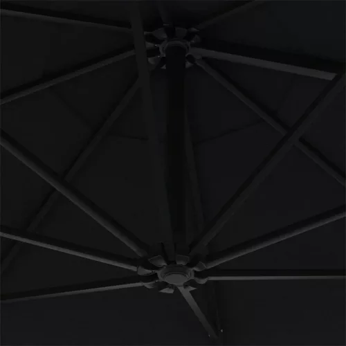 Fekete fali napernyő LED-ekkel és fémrúddal 300 cm