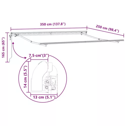Napernyő Kézi Fehér 3,5 x 2,5 m Fém