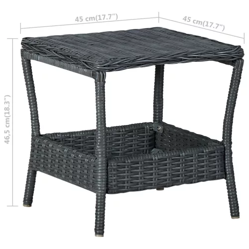 Sötétszürke polyrattan kerti asztal 45 x 45 x 46,5 cm