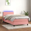 Rózsaszín bársony rugós és LED-es ágy matraccal 80 x 200 cm