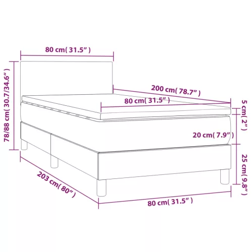 Rózsaszín bársony rugós és LED-es ágy matraccal 80 x 200 cm