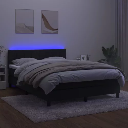 Fekete bársony rugós és LED-es ágy matraccal 140x200 cm