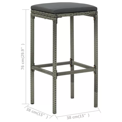 4 db szürke polyrattan bárszék párnával