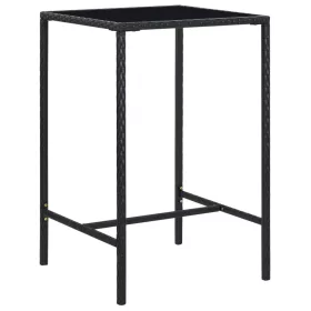   Fekete polyrattan és üveg kerti bárasztal 70 x 70 x 110 cm