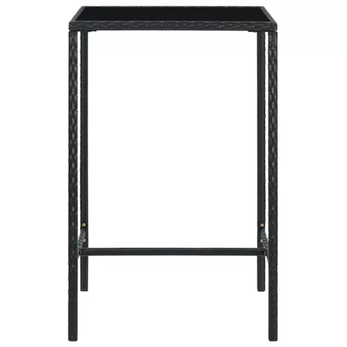 Fekete polyrattan és üveg kerti bárasztal 70 x 70 x 110 cm