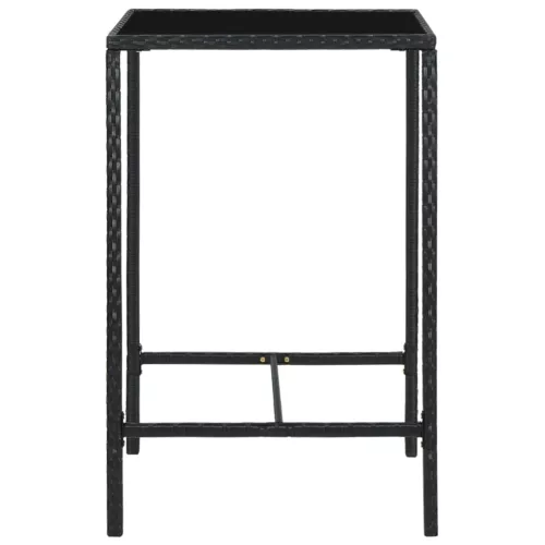 Fekete polyrattan és üveg kerti bárasztal 70 x 70 x 110 cm